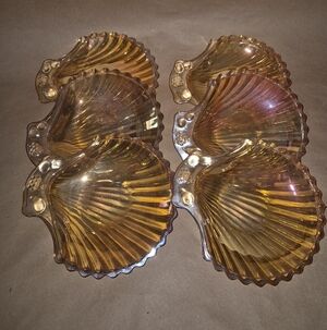 Vintage Iridescent Marigold Carnival Glass Shell-shaped Dishes Set Of 6